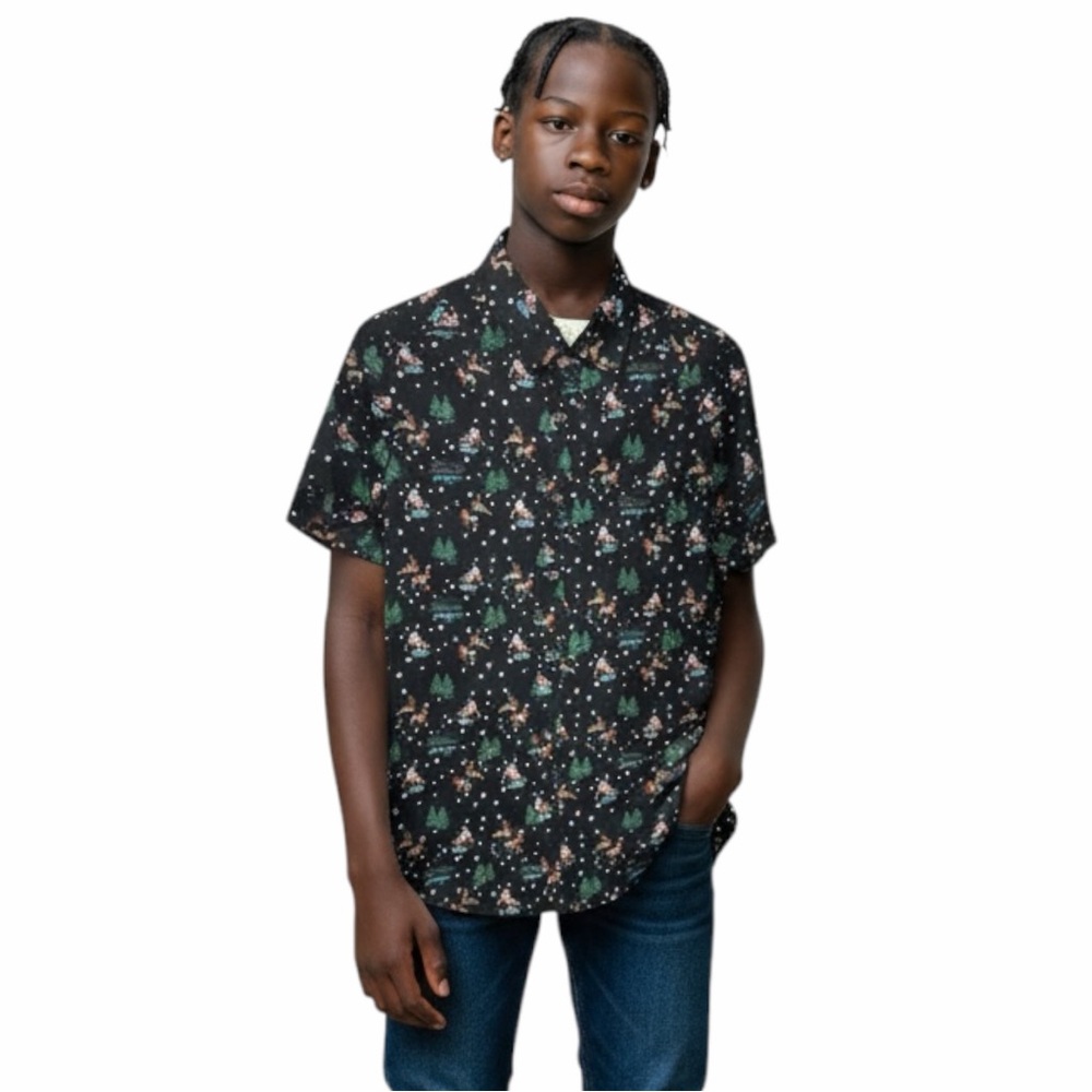 Free Planet Skiing‎ Santa Clause Christmas Button-Up Shirt - Men's Size Small